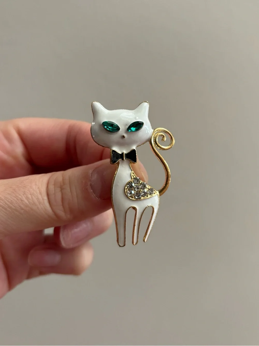 MCM Style Atomic Cat Brooch with Rhinestones